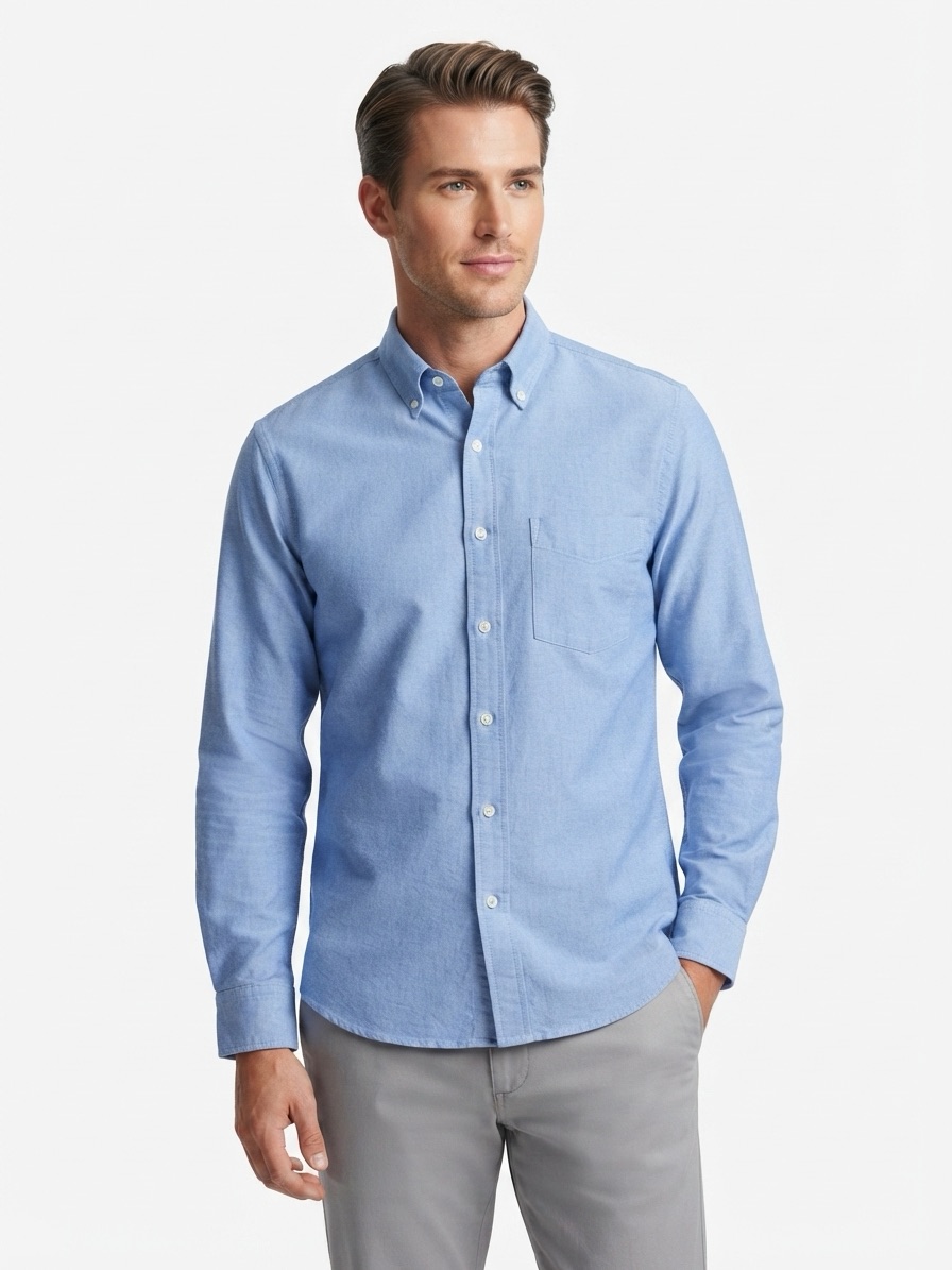 Quince Oxford Button Down Shirt Long Sleeve Organic Cotton Blue S